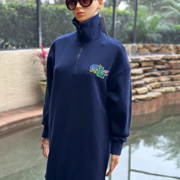 LACOSTE OVERSIZED ZIP NECK POLO DRESS EF9344 NAVY - Picture 2 of 11